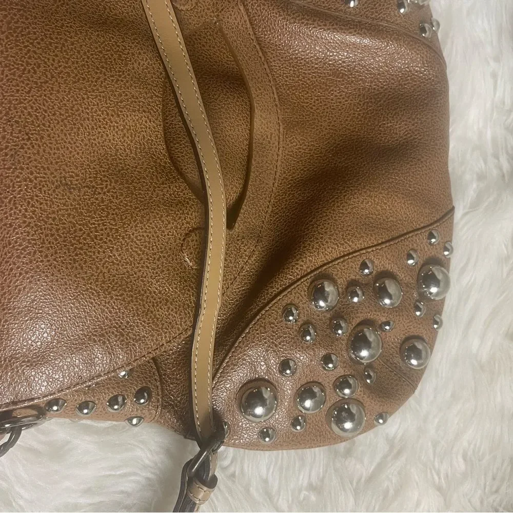 Charm & Luck leather Brown silver Studded large Hobo Bag